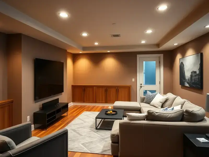Finished basement with modern design