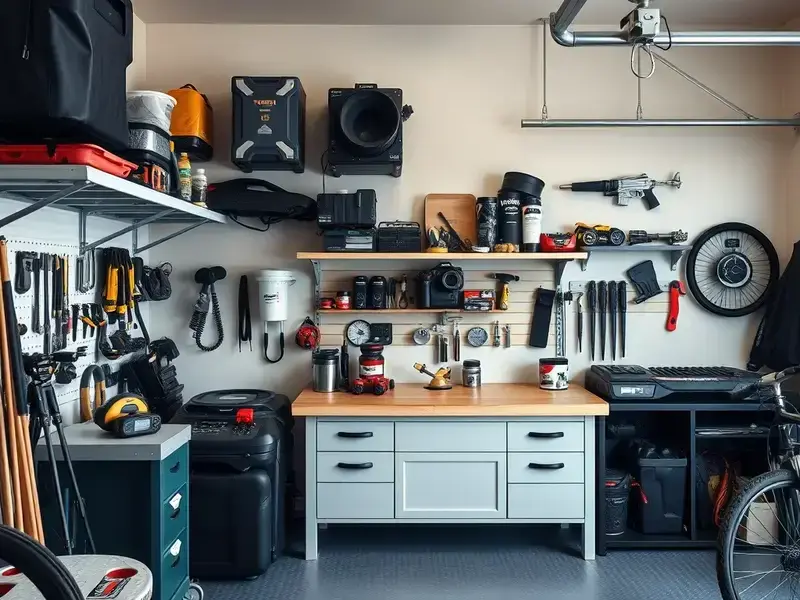 Organized garage with custom shelving